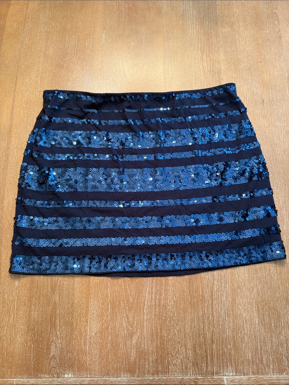 Express Blue  Sequin Stripe Mini Skirt